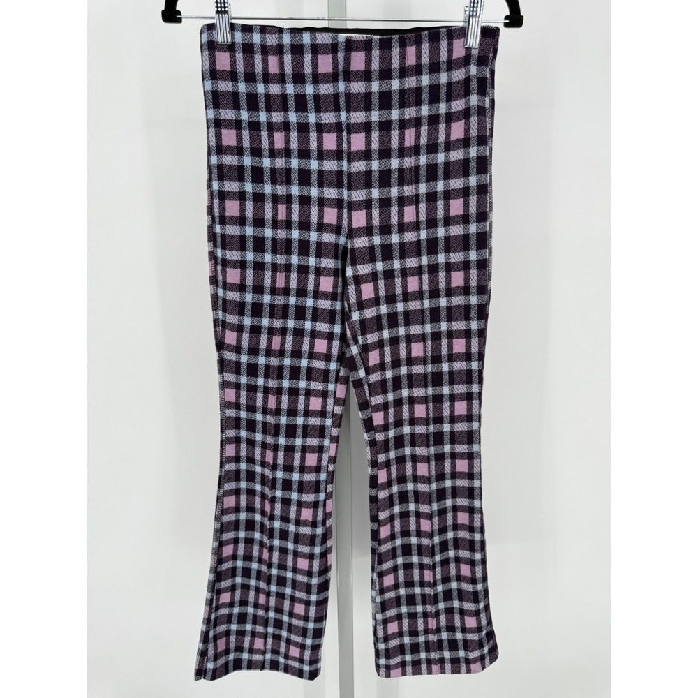 Maeve by Anthropologie Plaid Flare‎ Leggings Pants XS Purple Pink Blue